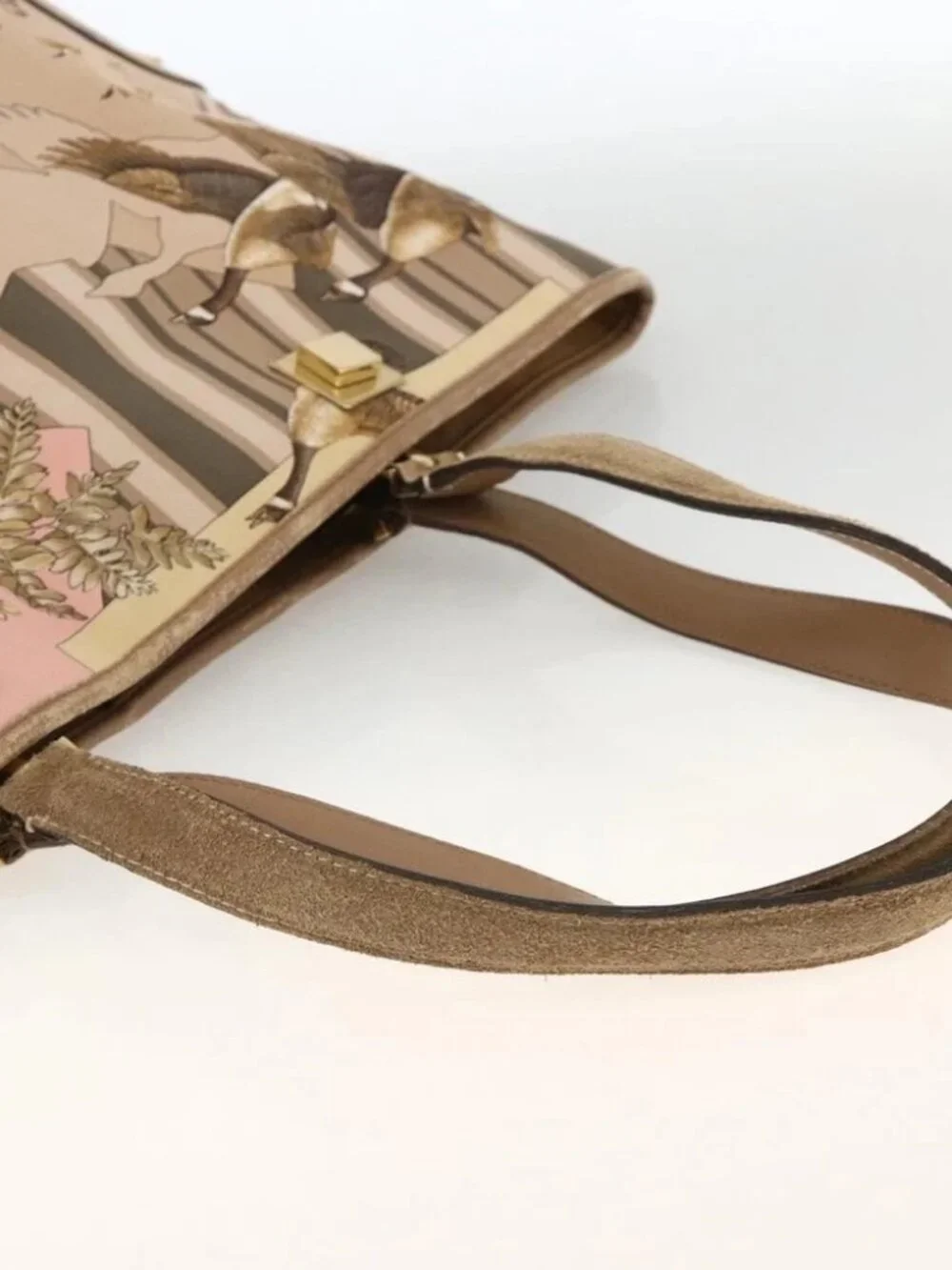 Salvatore Ferragamo Tote Bag Canvas Beige Gold Auth BA11639